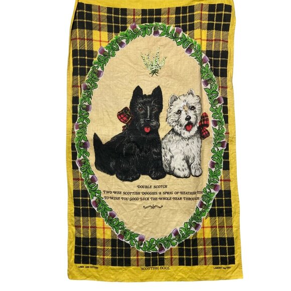 Vintage Scotland Linen Tea Towel Lot Of 4 Scotty Dog Bagpipes Lamont Scottish - Picture 3 of 16